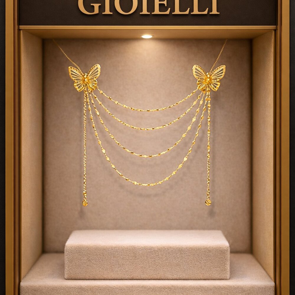 Farfalla Eterna” Necklace | 24K Hollow Yellow Gold | Symbol of Transformation |